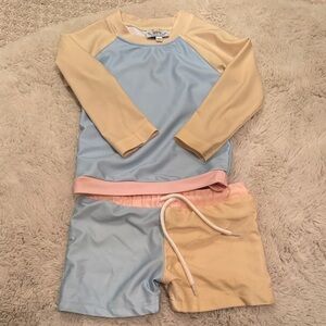 Kids Swim Set in Blue and Tan
